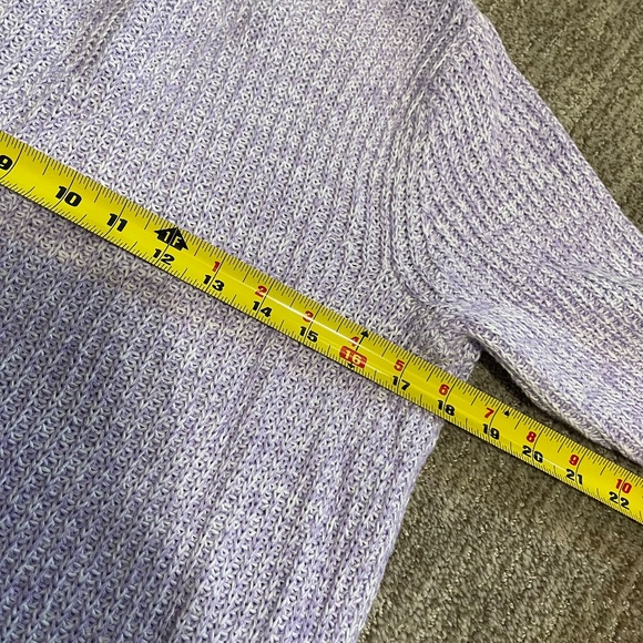 Women’s Ribbed V-Neck Sweater Purple Size Small | Cotton Blend 3/4 Sleeve Marled - Picture 7 of 7
